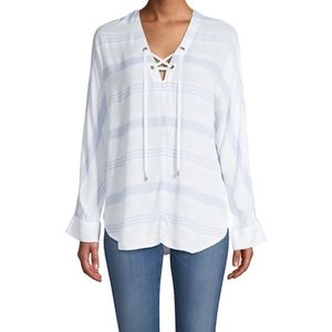Rails White and Light Blue Striped Blouse